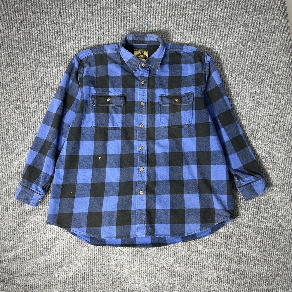 Field & Stream Flannel Shirt Mens XXL Blue Black‎ Buffalo Plaid Button Up